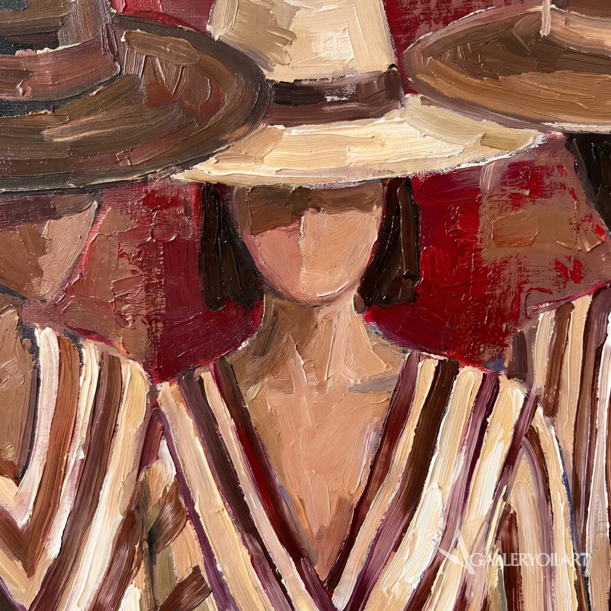 woman-in-a-wide-tan-hat-and-striped-blouse-in-brown-portrait-art-displayed-in-a-painted-detail