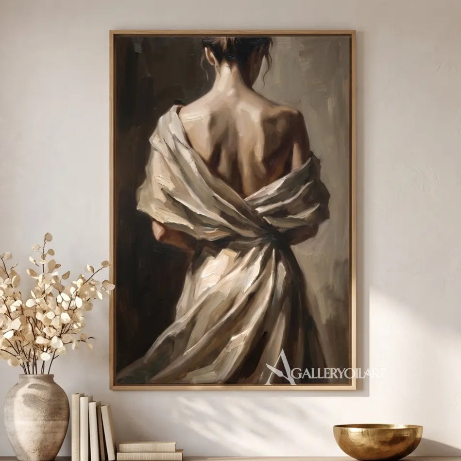 Woman-in-a-draped-light-wrap-portrait-art-beige-and-brown-gathering-room