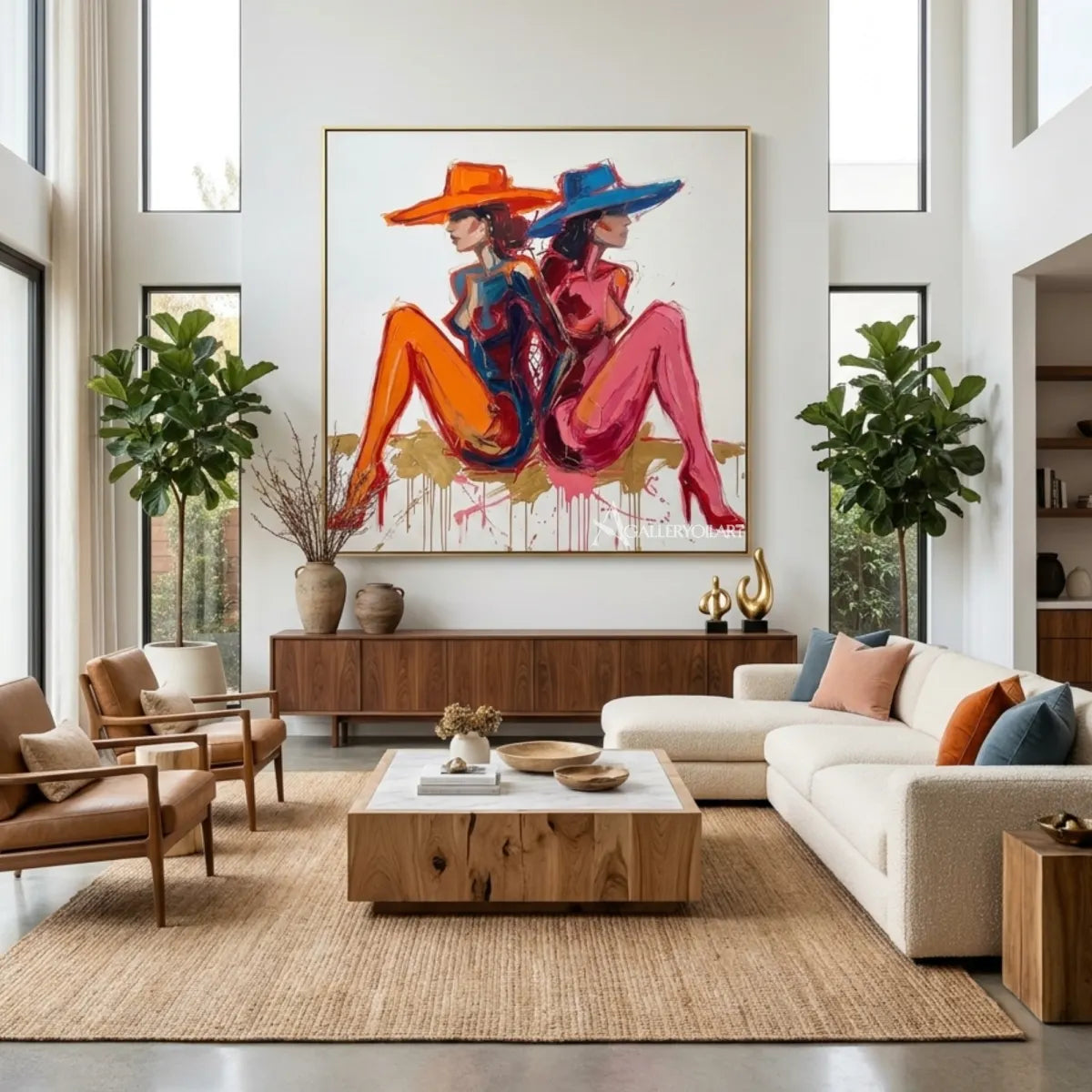 Pop Art-Pink-and-teal-woman-wall-art-in-a-living-room