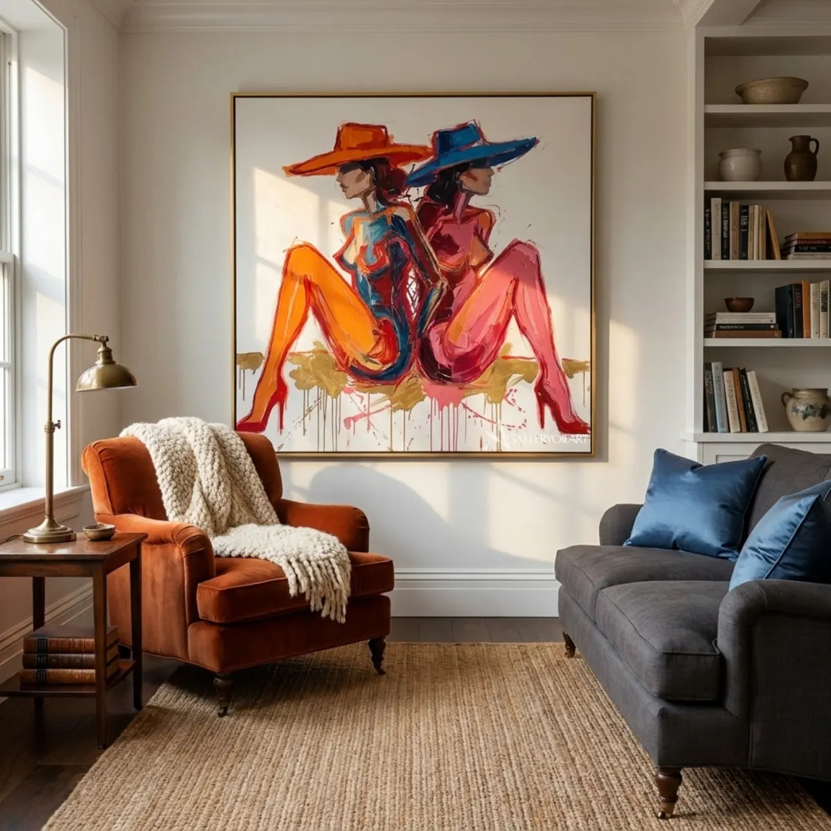 Pop Art-Pink-and-teal-woman-wall-art-in-a-reading-lounge