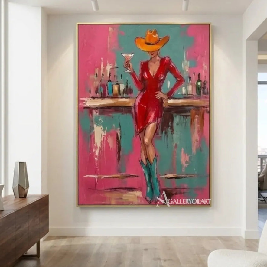 Pop Art-Red-and-turquoise-woman-wall-art-in-a-architectural-room