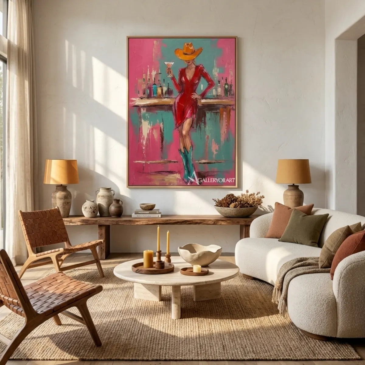 Pop Art-Red-and-turquoise-woman-wall-art-in-a-dining-room