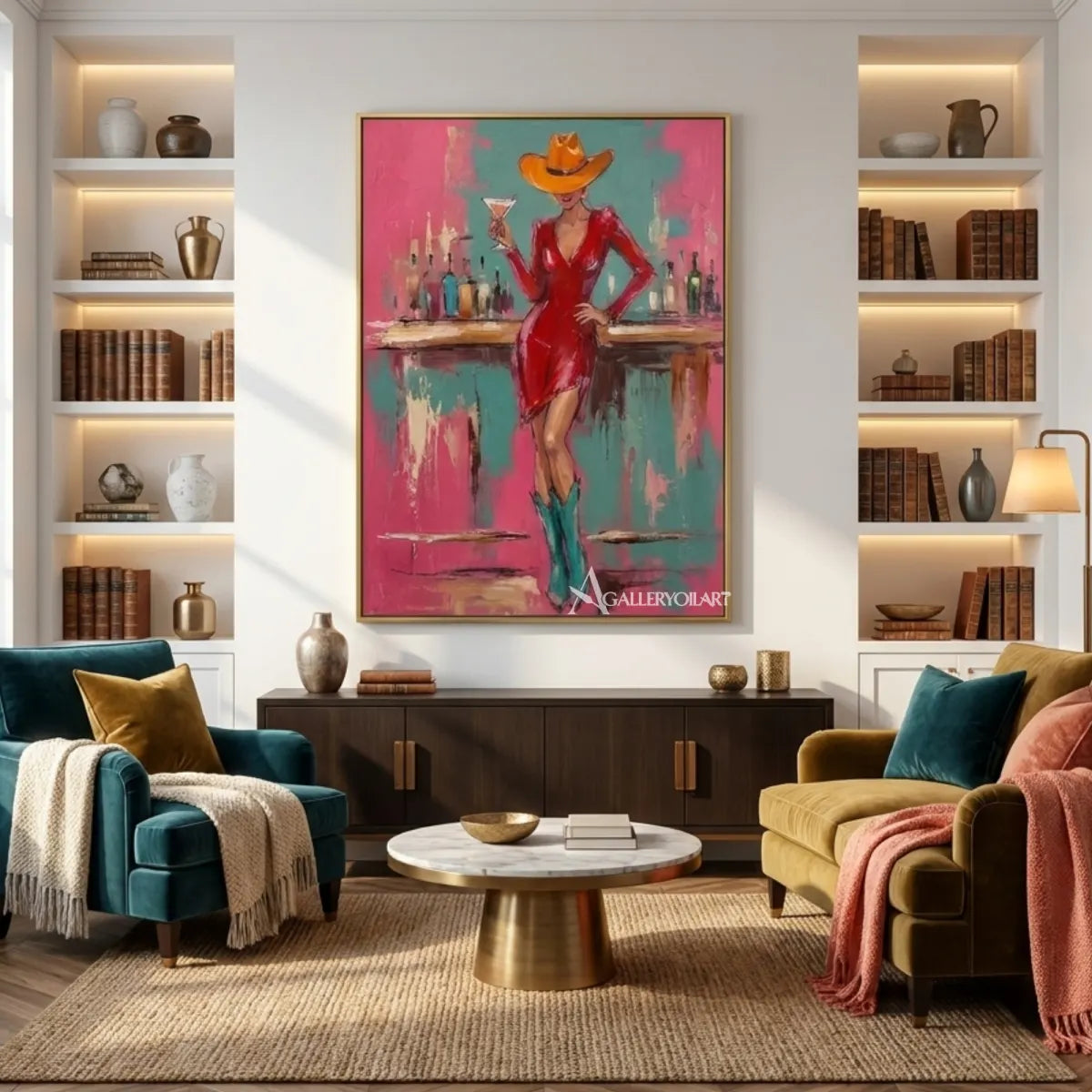 Pop Art-Red-and-turquoise-woman-wall-art-in-a-reading-lounge