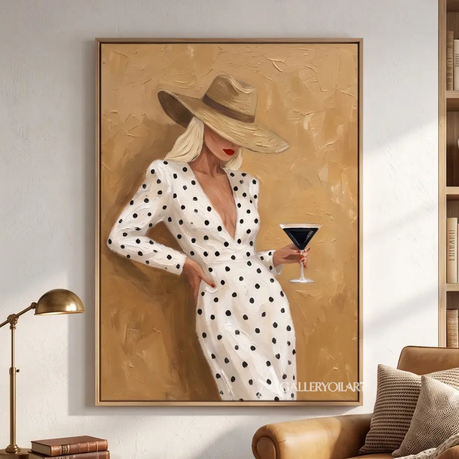 Portrait-of-a-woman-with-a-wine-glass-and-broad-hat-in-a-warm-neutral-reading-lounge