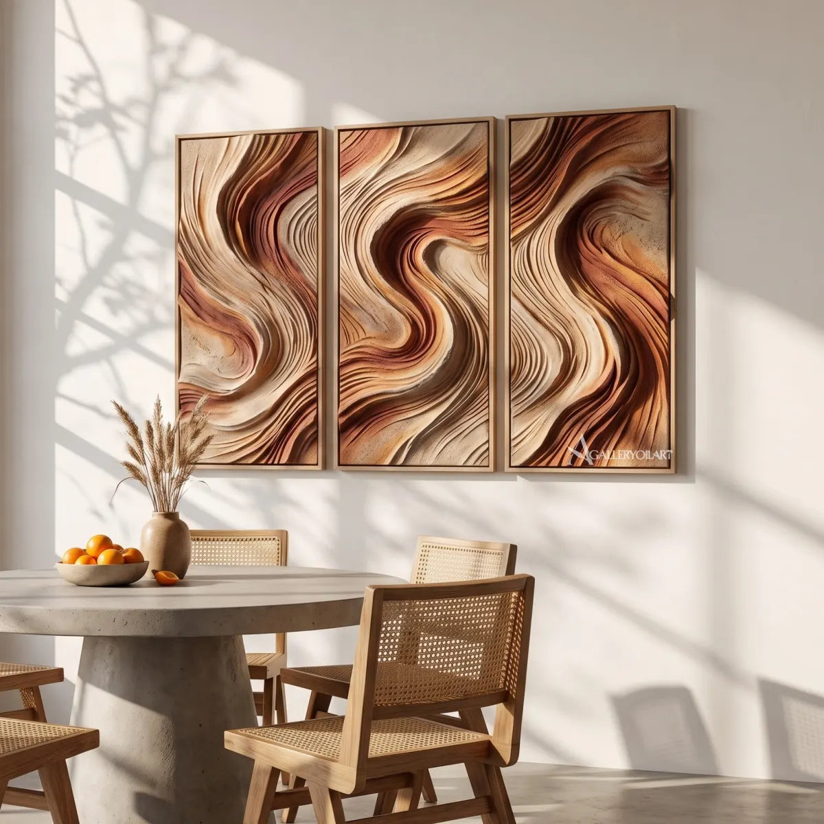 woven currents textured-3d beige wall art in a warm modern interior 2