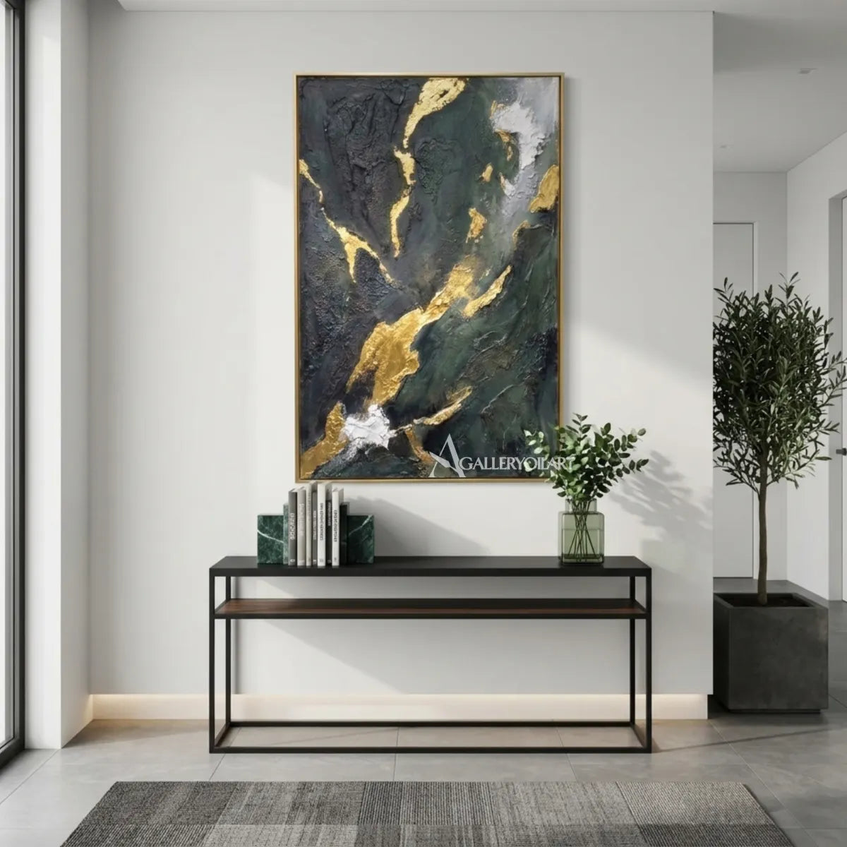 Abstract-flowing-current-textured-3D-art-in-a-modern-entryway