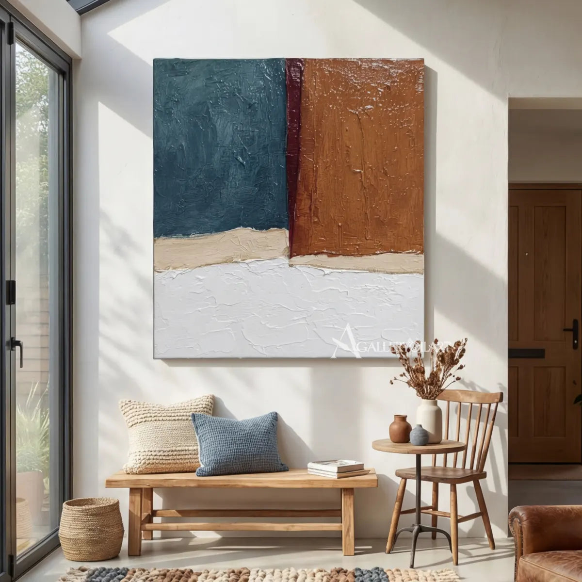 textured-abstract-fields-in-deep-blue-rust-and-ivory-in-a-bright-contemporary-room