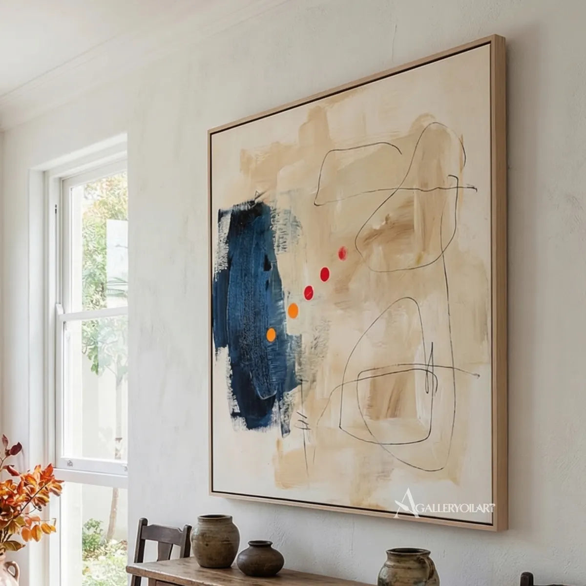 abstract-abstract-orbit-like-marks-ivory-navy-blue-charcoal-orange-and-red-wall-art-in-angled-view