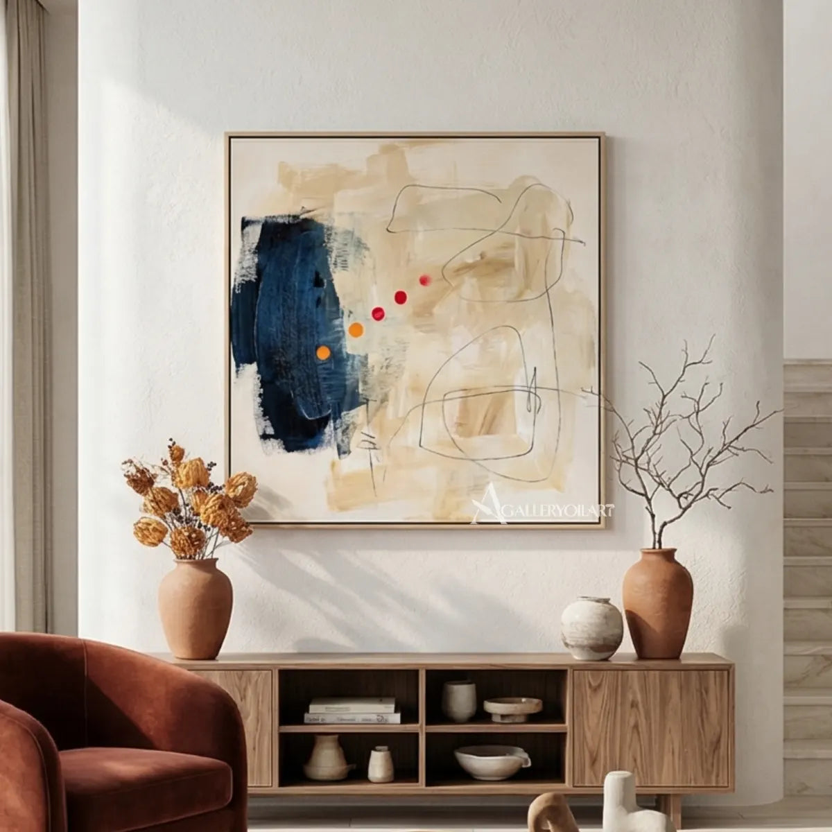 abstract-abstract-orbit-like-marks-ivory-navy-blue-charcoal-orange-and-red-wall-art-in-media-console