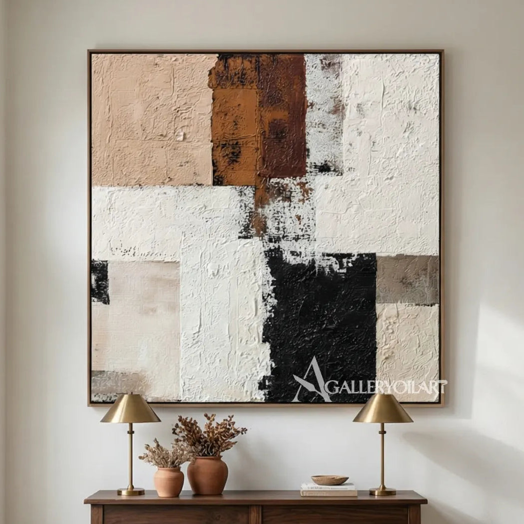 abstract-geometric-painting-with-raised-beige-and-black-texture-in-a-contemporary-home