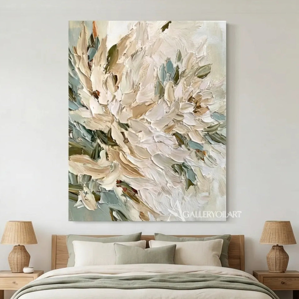 floral-tree-layered-abstract-petals-ivory-sage-green-muted-teal-beige-and-soft-charcoal-wall-art-in-bedroom