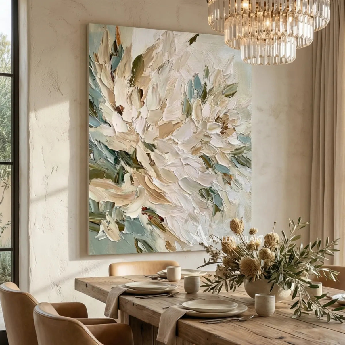 floral-tree-layered-abstract-petals-ivory-sage-green-muted-teal-beige-and-soft-charcoal-wall-art-in-dining-room