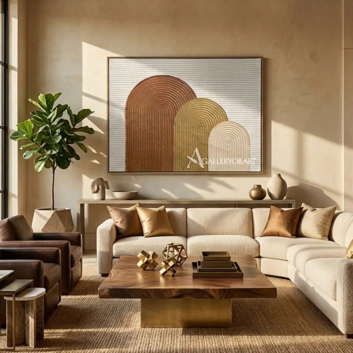 Textured-arched-forms-brown-wall-art-in-a-contemporary-gathering-room