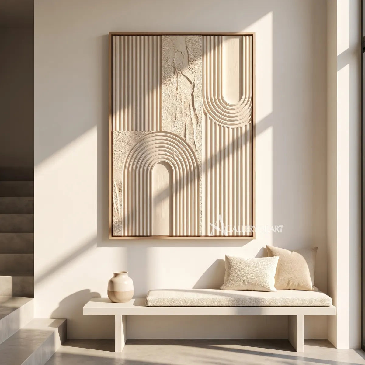 Textured 3D layered arches in beige and warm neutral relief-in-gallery-wall