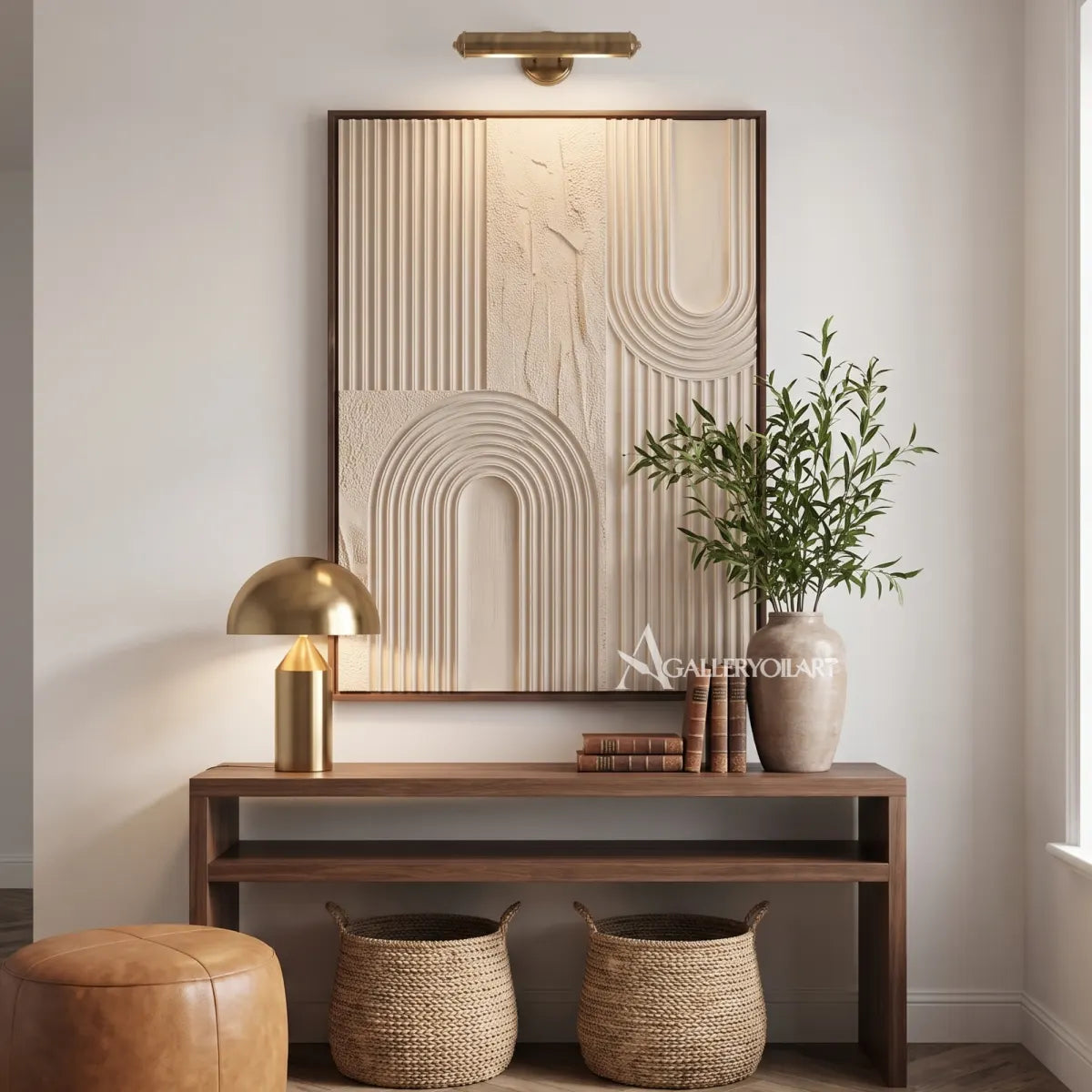 Textured 3D layered arches in beige and warm neutral relief-in-modern-entryway
