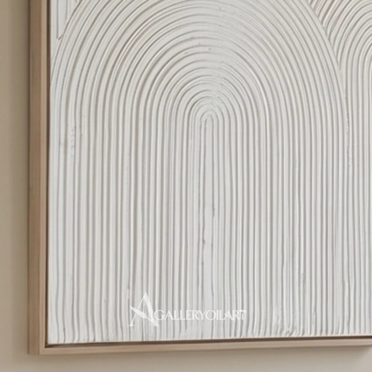 Close view of white raised arched pair diptych wall art