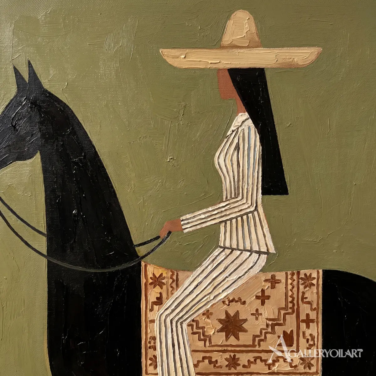 close-up-of-a-horse-and-rider-with-pink-blossoms-in-expressive-western-cowboy-art