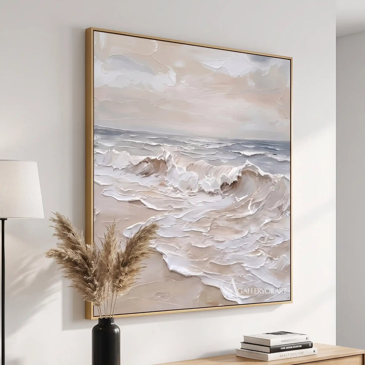 Textured-blue-ocean-wave-wall-art-in-a-chic-modern-entryway