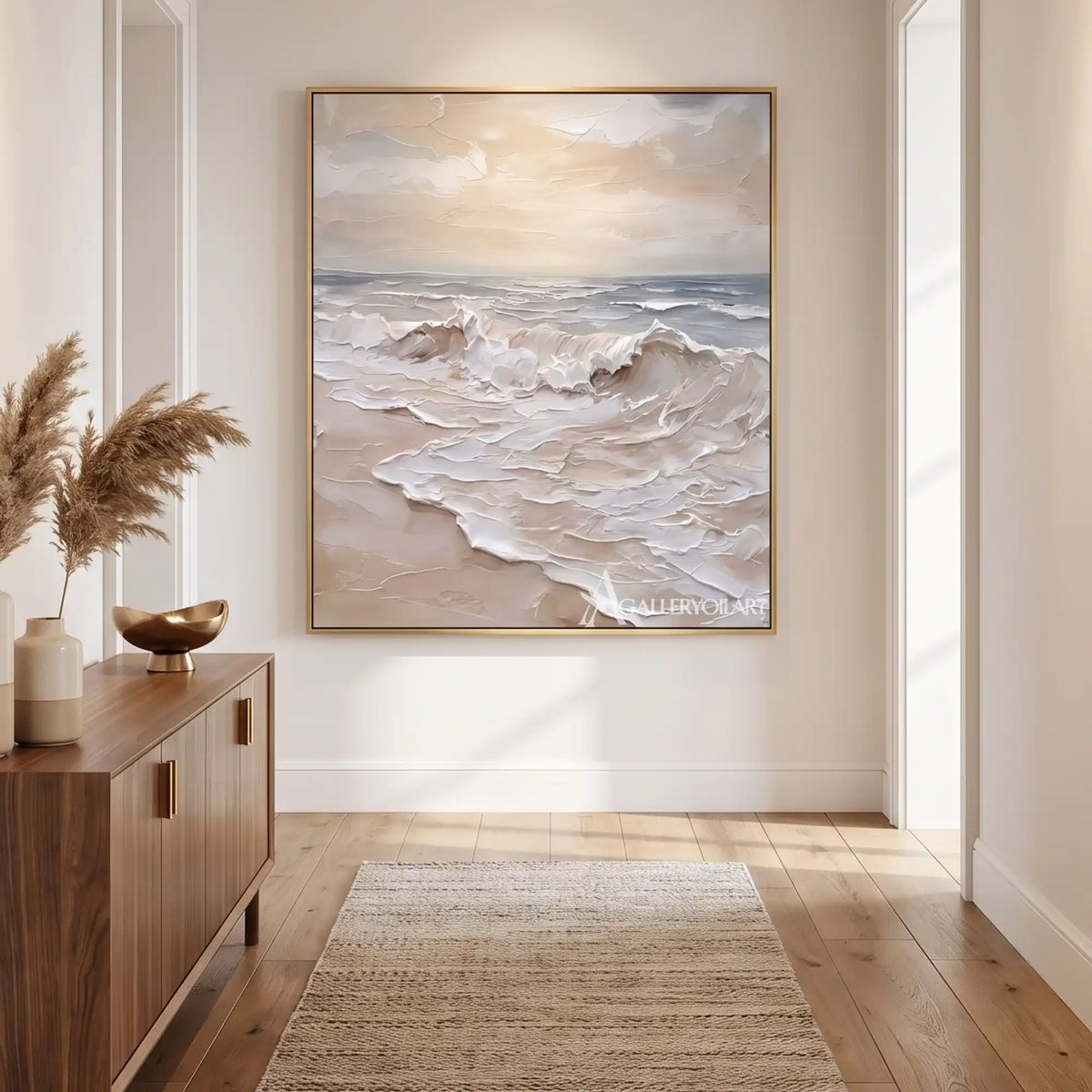 Textured-blue-ocean-wave-wall-art-in-a-bright-modern-hallway
