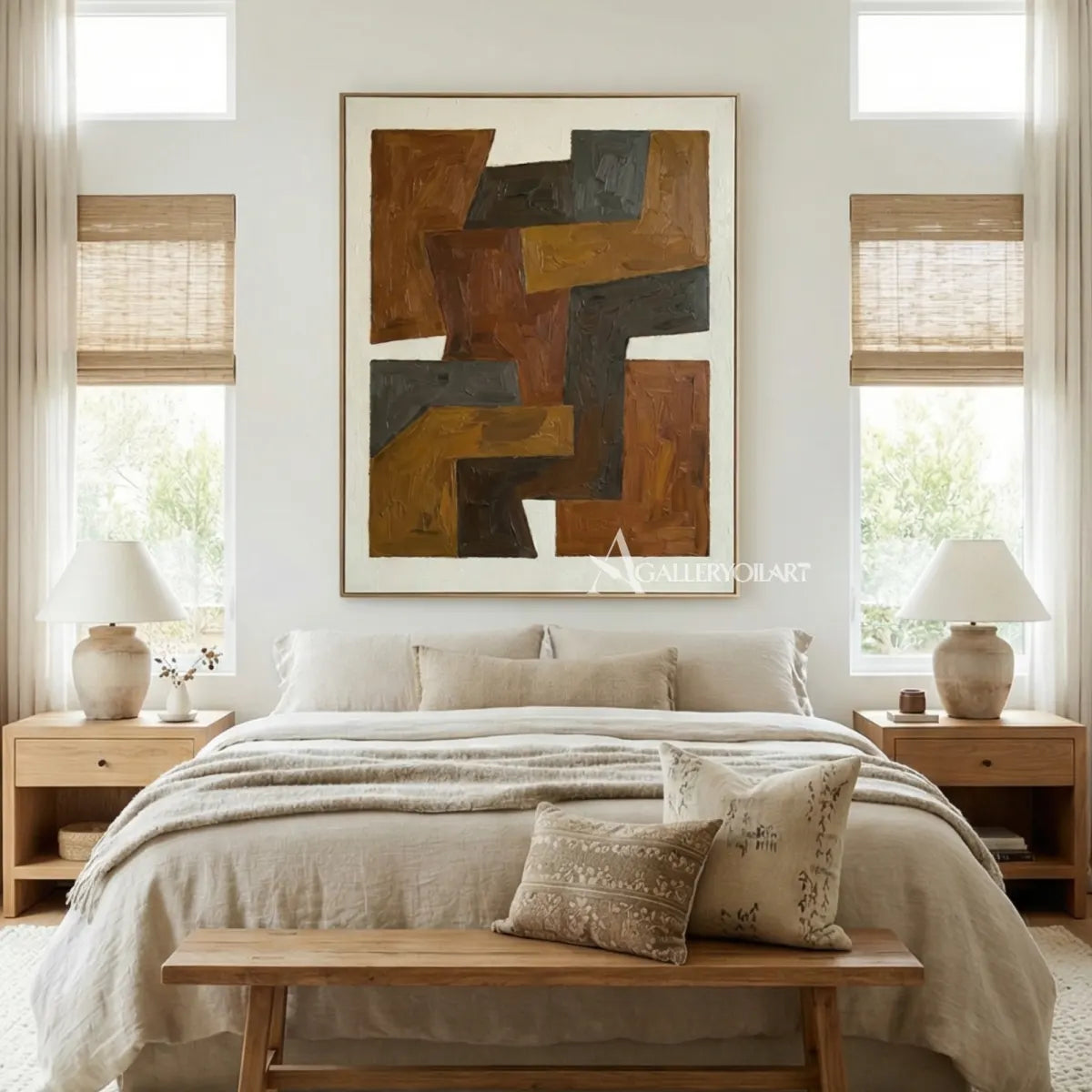 abstract-art-brown-geometric-blocks-on-a-bedroom-wall