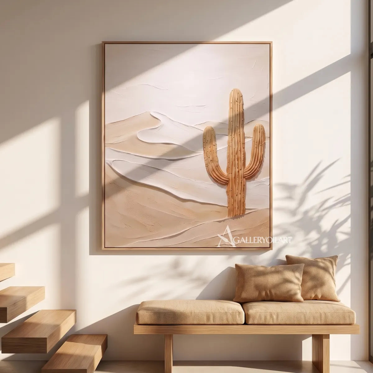 Landscape desert cactus in beige dunes on a gallery wall