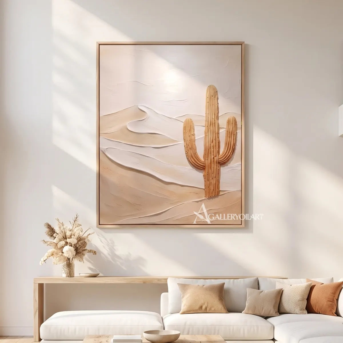 Landscape desert cactus in beige dunes in a living room