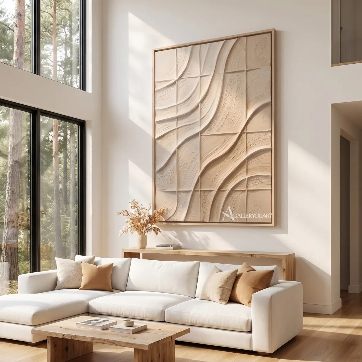 Textured-3D-carved-grid-rhythm-in-beige-relief-in-a-living-room