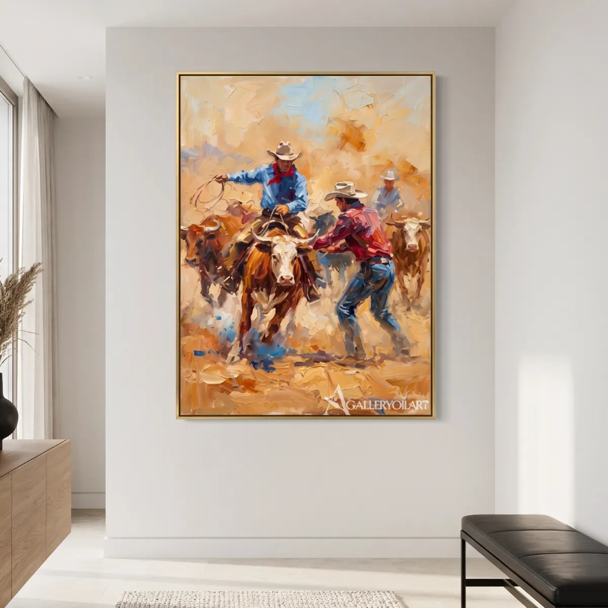riders driving cattle across an open range-in-western-cowboy-orange-hallway