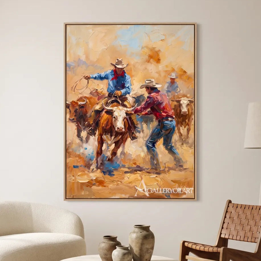 riders driving cattle across an open range-in-western-cowboy-orange-living-room