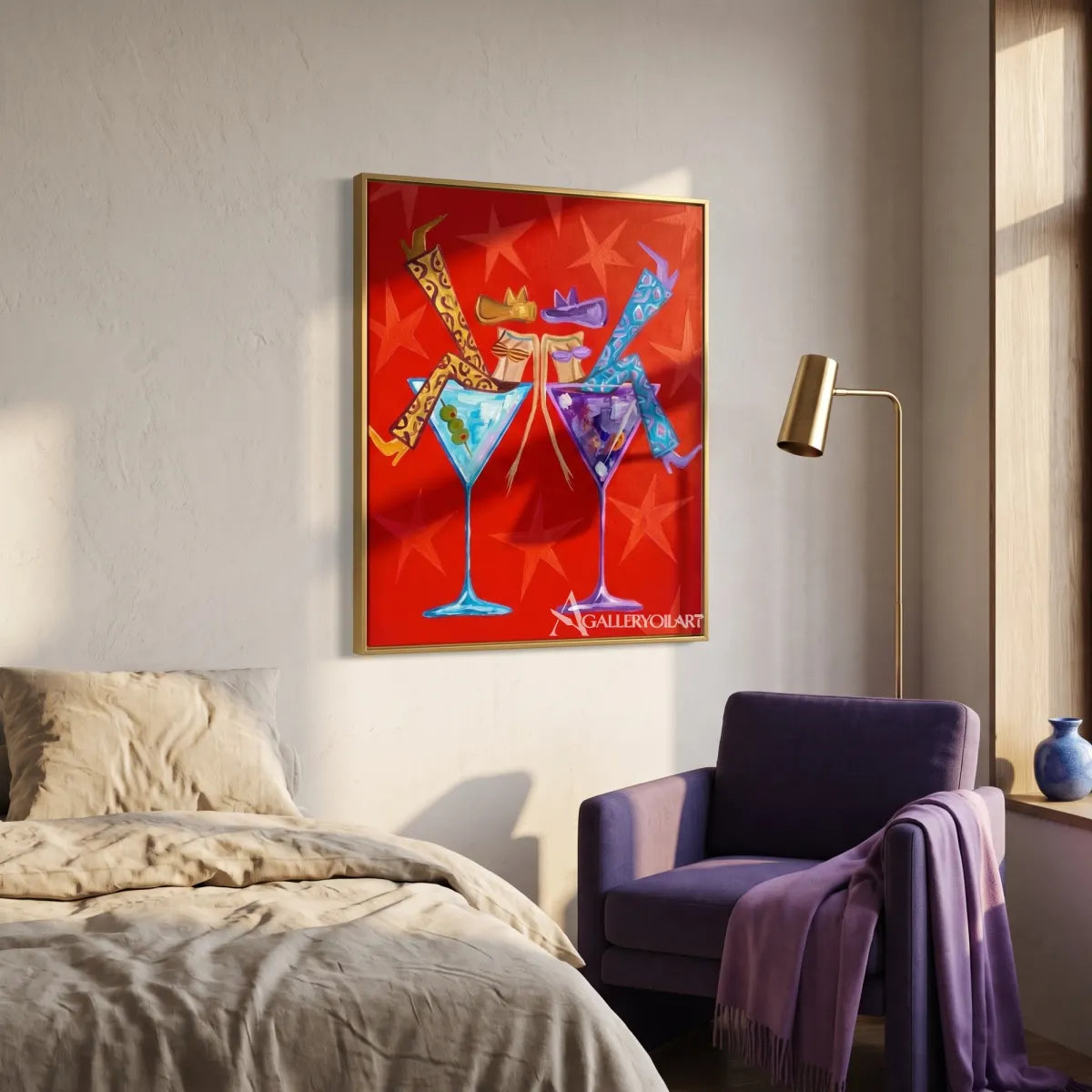 cocktail companions pop-art red wall art in a warm modern interior 1