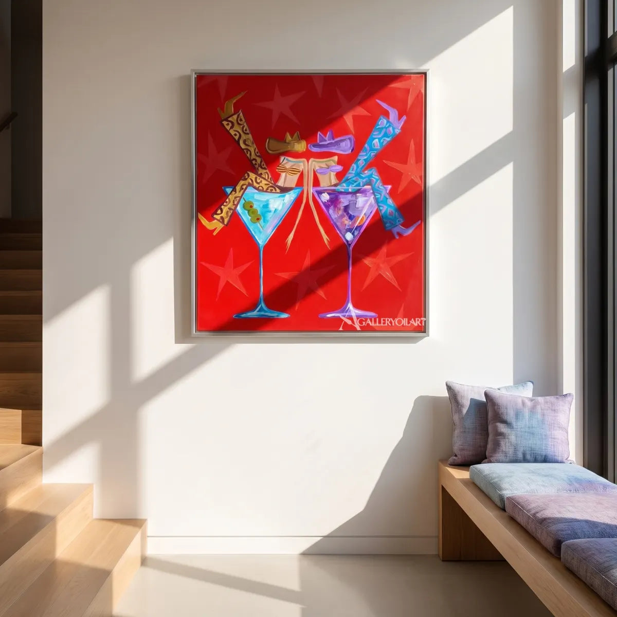 cocktail companions pop-art red wall art in a warm modern interior 7
