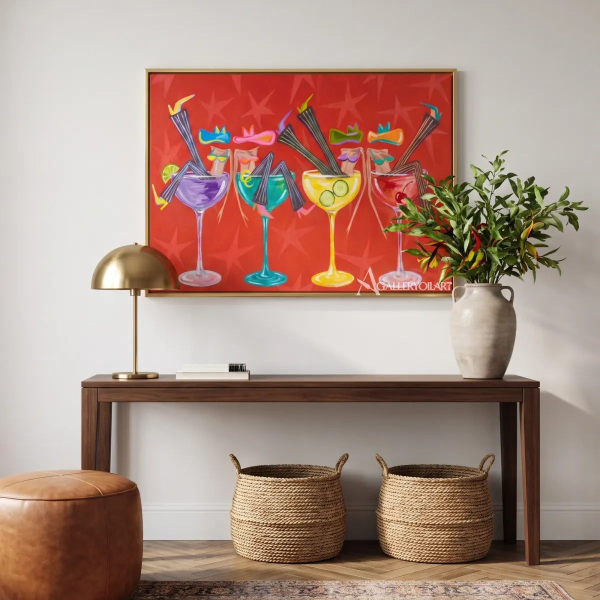 cocktail quartet pop-art red wall art in a warm modern interior 6
