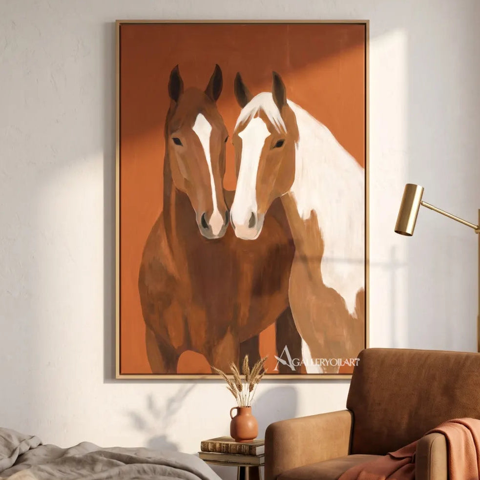 two-companion-horses-animal-art-Brown-wall-art-in-bedroom-reading-nook