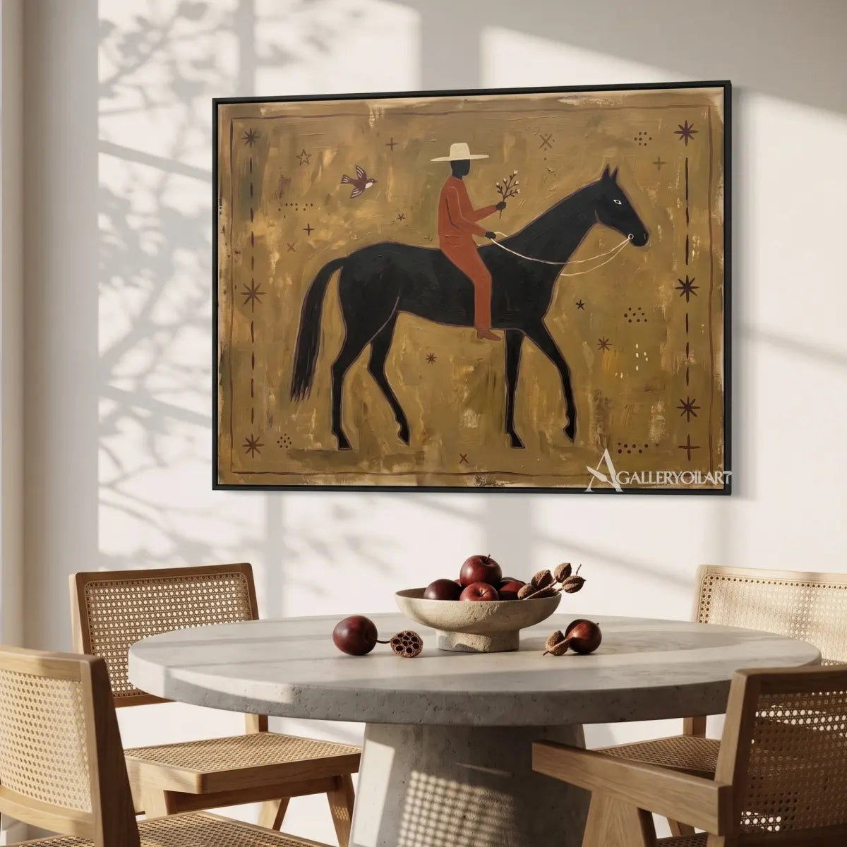 Western cowboy rider on horseback in a starry scene-in-dining-space