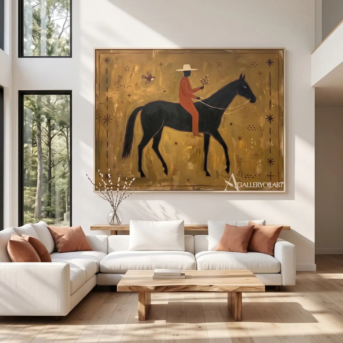 Western cowboy rider on horseback in a starry scene-in-living-room