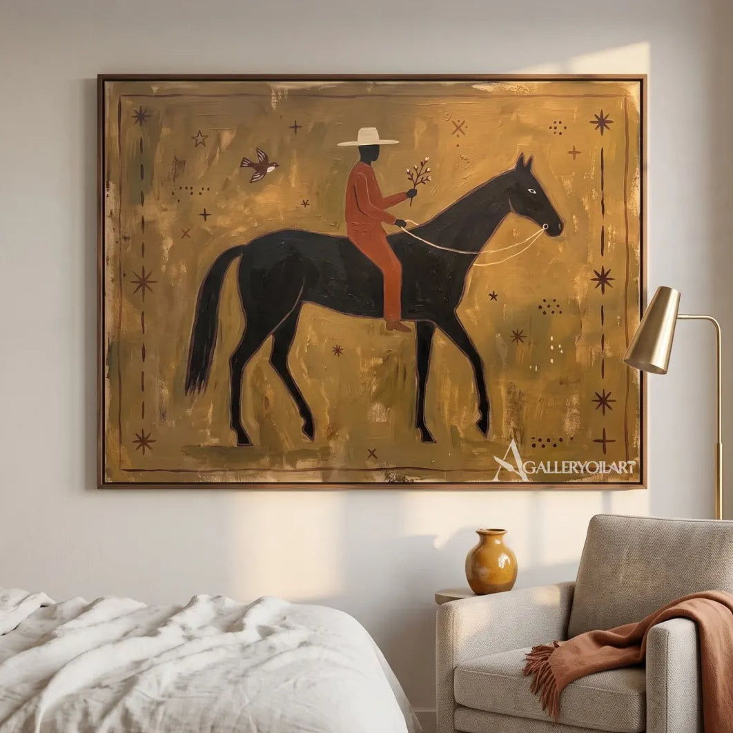 Western cowboy rider on horseback in a starry scene-in-reading-corner