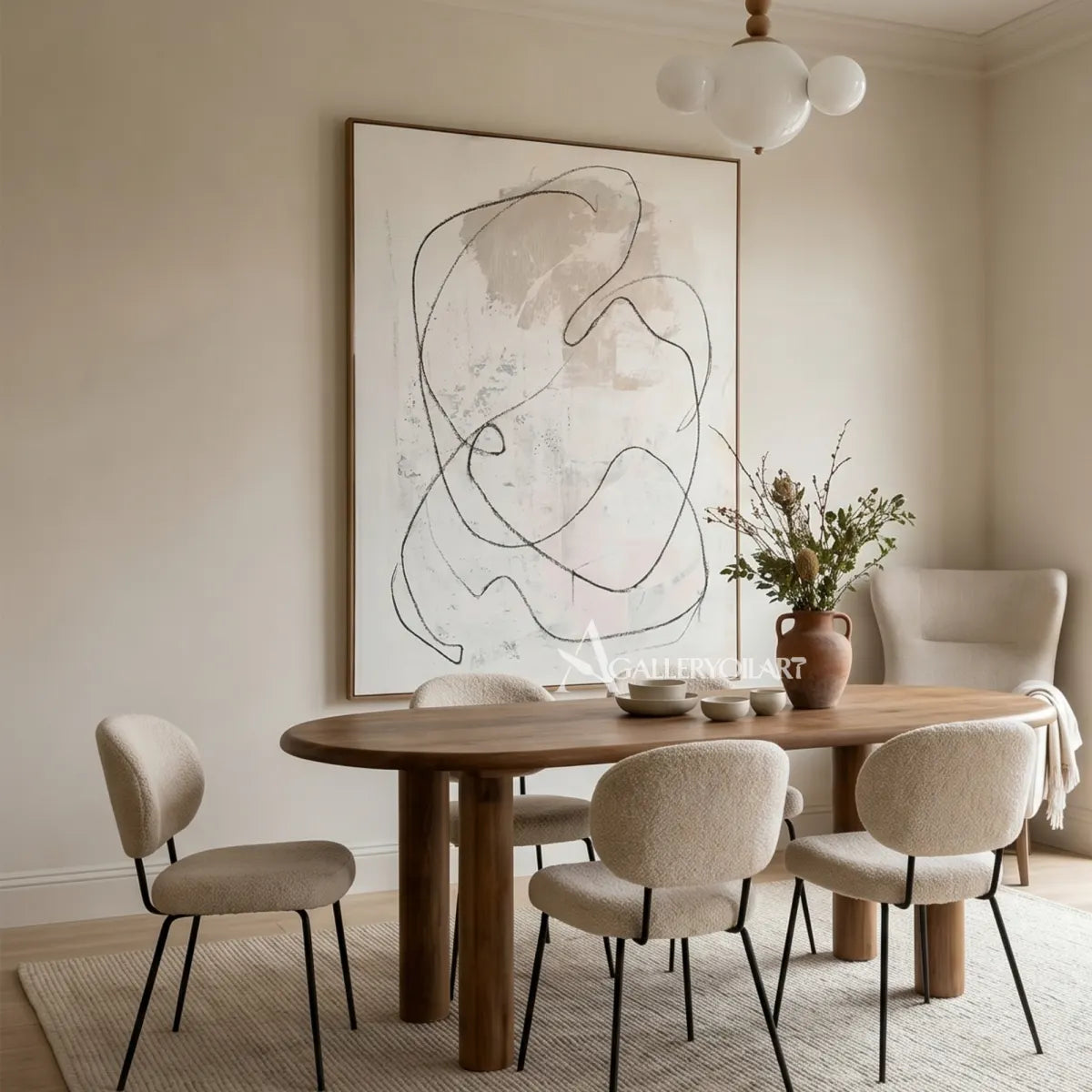 abstract-art-painting-of-a-flowing-charcoal-line-over-a-soft-ivory-field-in-a-dining-room