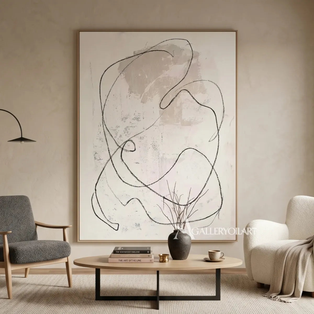 abstract-art-painting-of-a-flowing-charcoal-line-over-a-soft-ivory-field-in-a-reading-room