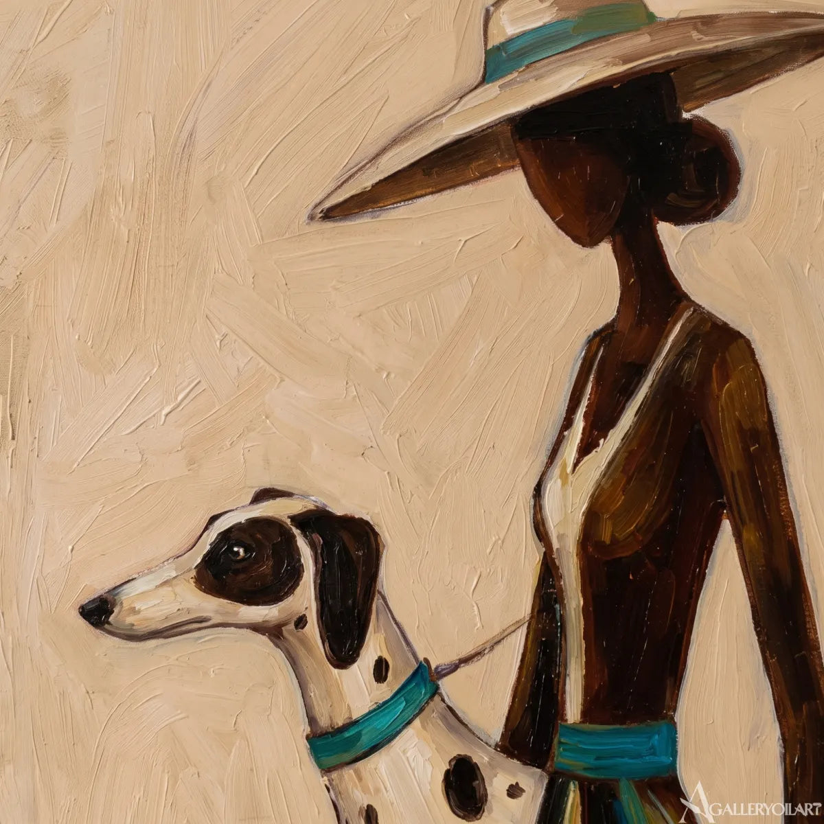 dalmatian-dog-with-elegant-dog-walker-animal-art-Brown-wall-art-in-close-up-detail