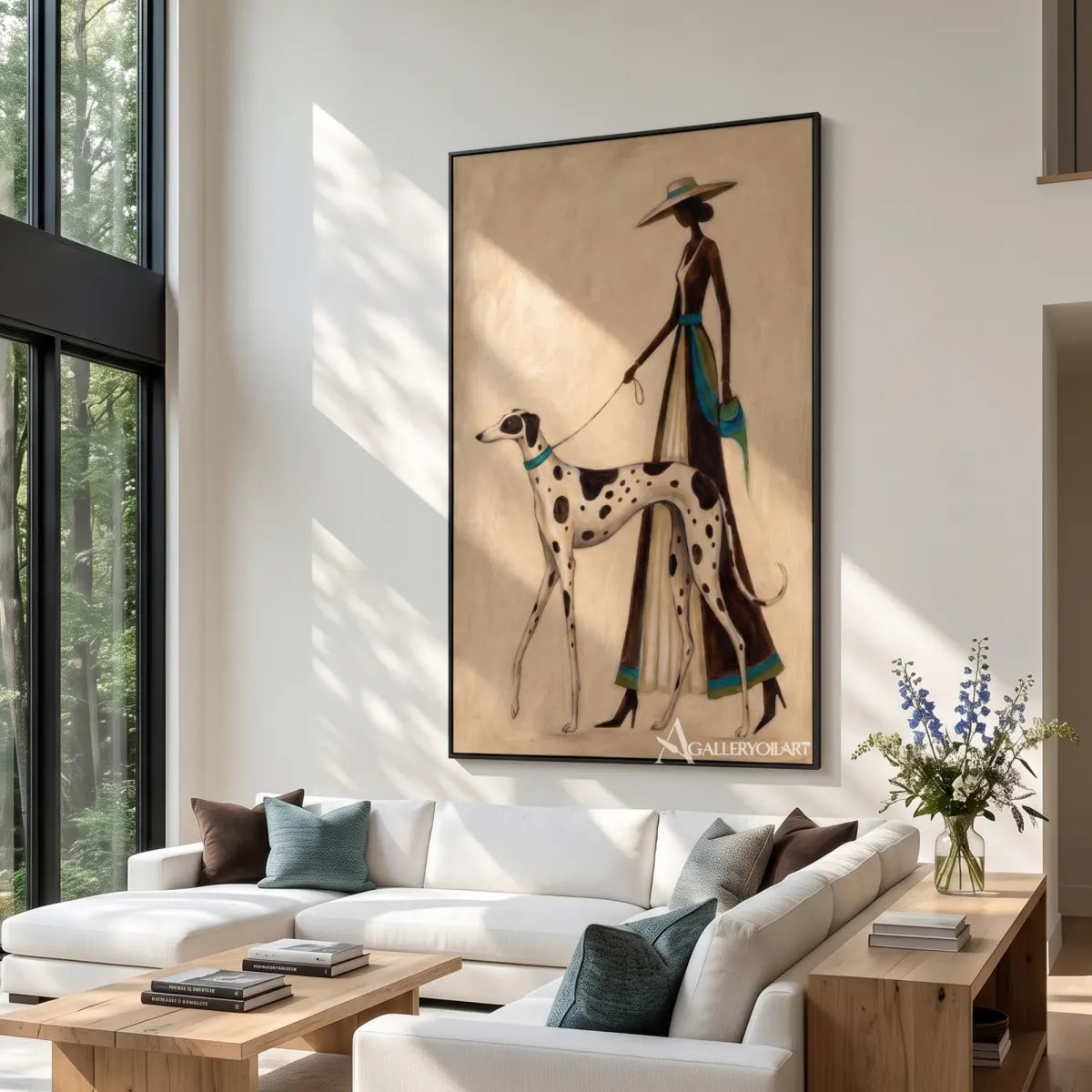 dalmatian-dog-with-elegant-dog-walker-animal-art-Brown-wall-art-in-gallery-wall