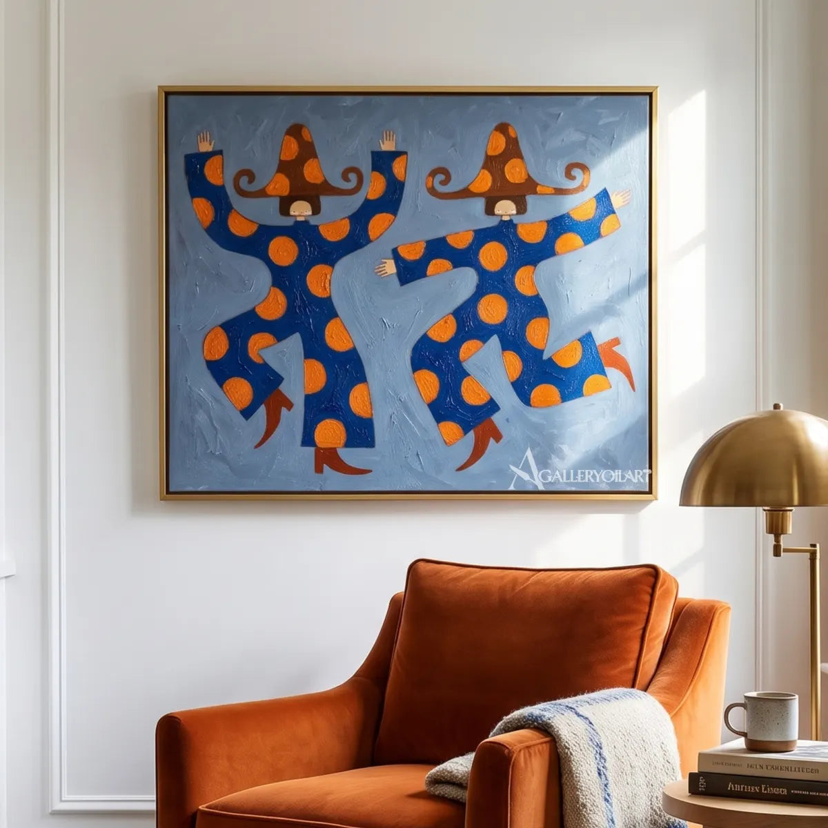 detail-of-raised-orange-dots-on-blue-garments-in-folk-art-style