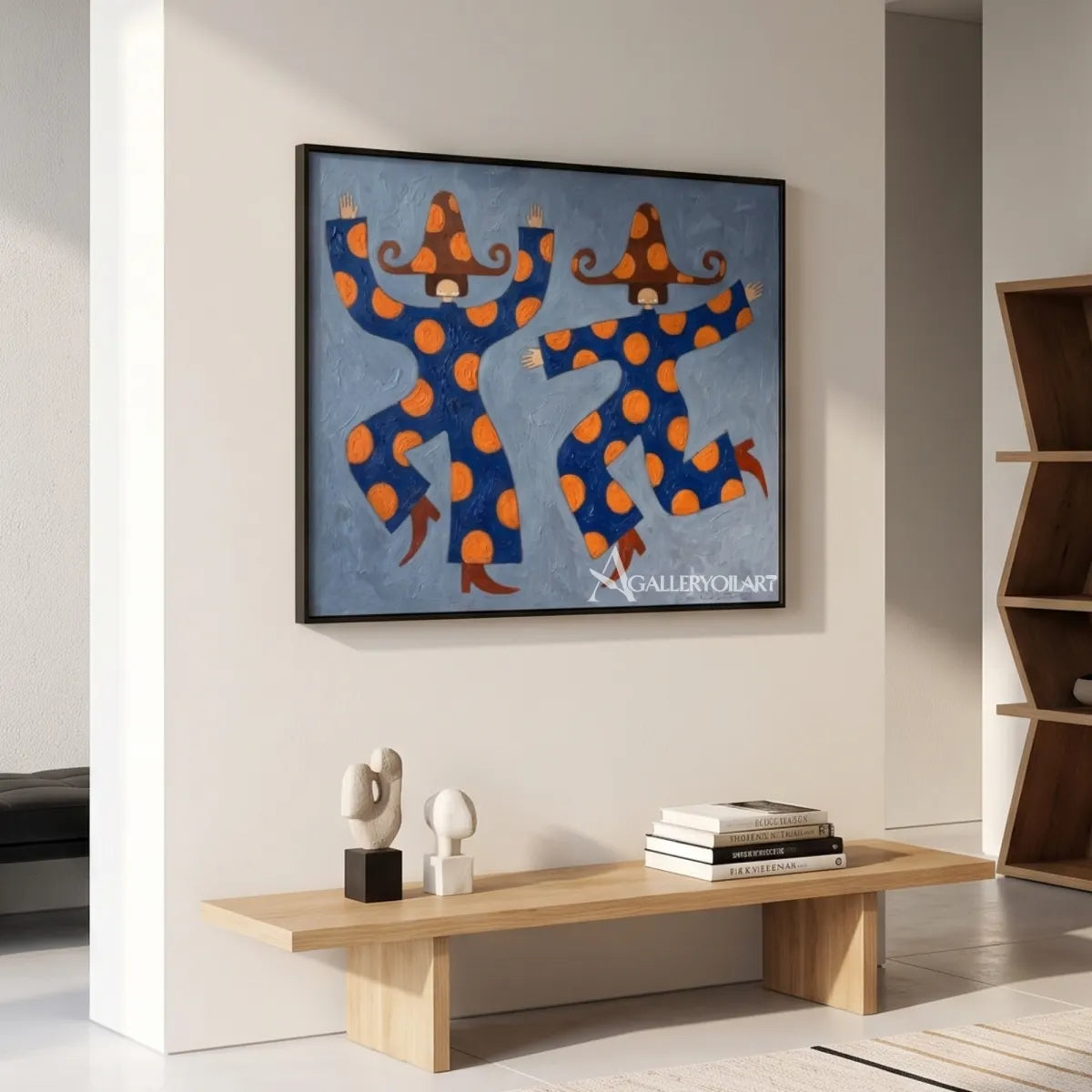 folk-art-dancers-on-a-light-wall-seen-at-an-angle-with-blue-and-orange-colors