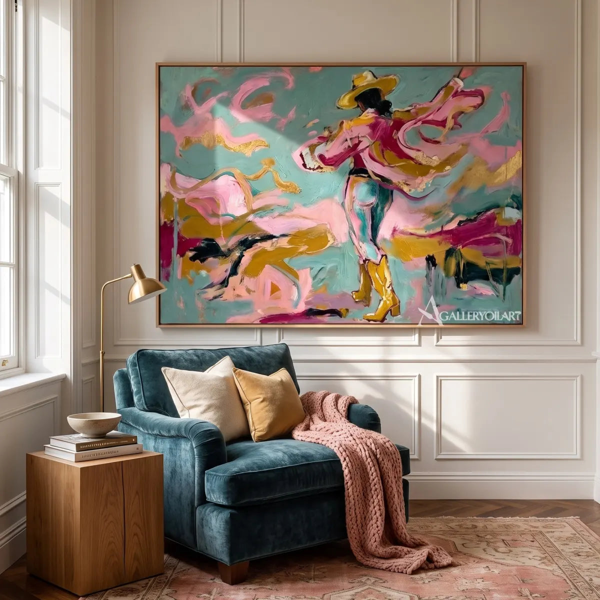 dancing-ribbon-motion-pop-art-pink-wall-art-in-a-corridor