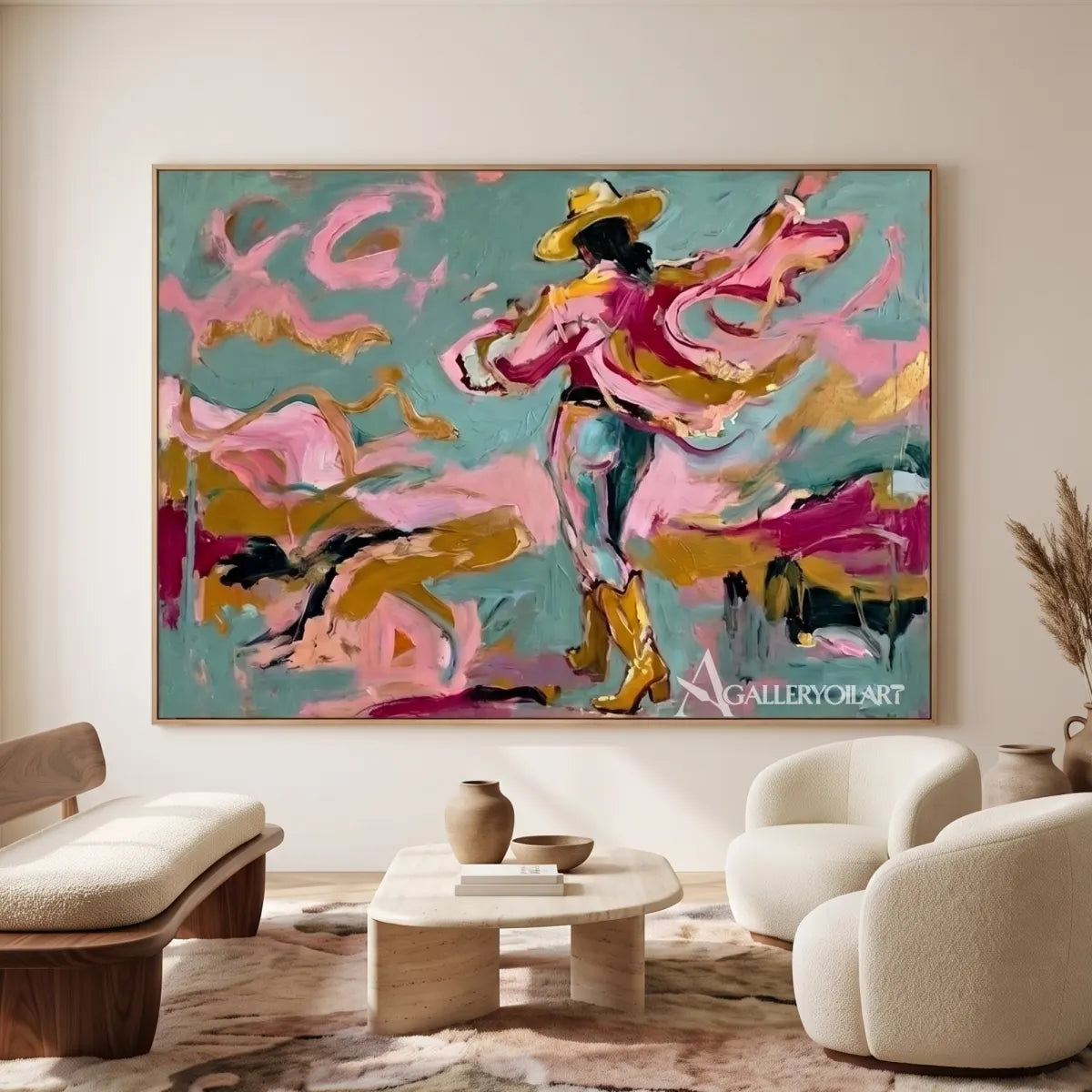 dancing-ribbon-motion-pop-art-pink-wall-art-in-a-gallery-space