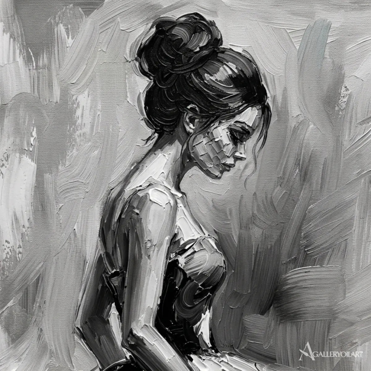 Woman-in-a-flowing-gown-in-expressive-grayscale-portrait-art-displayed-in-a-painted-detail-close-up
