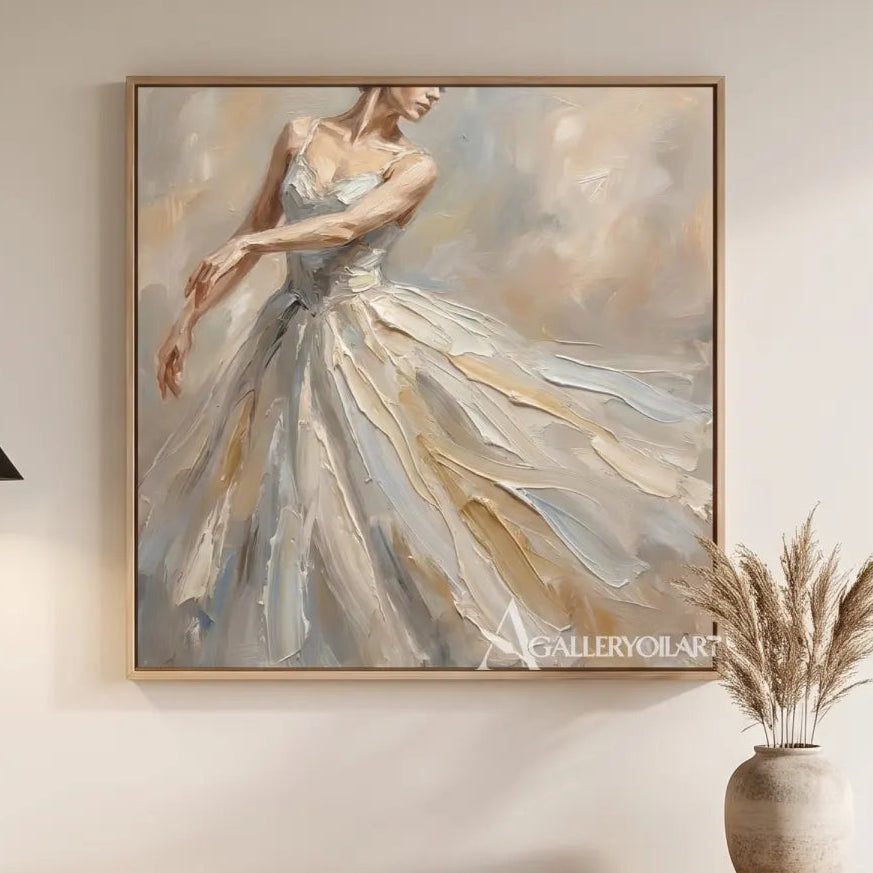 Minimalist-lounge-display-of-painterly-dancer-portrait-art