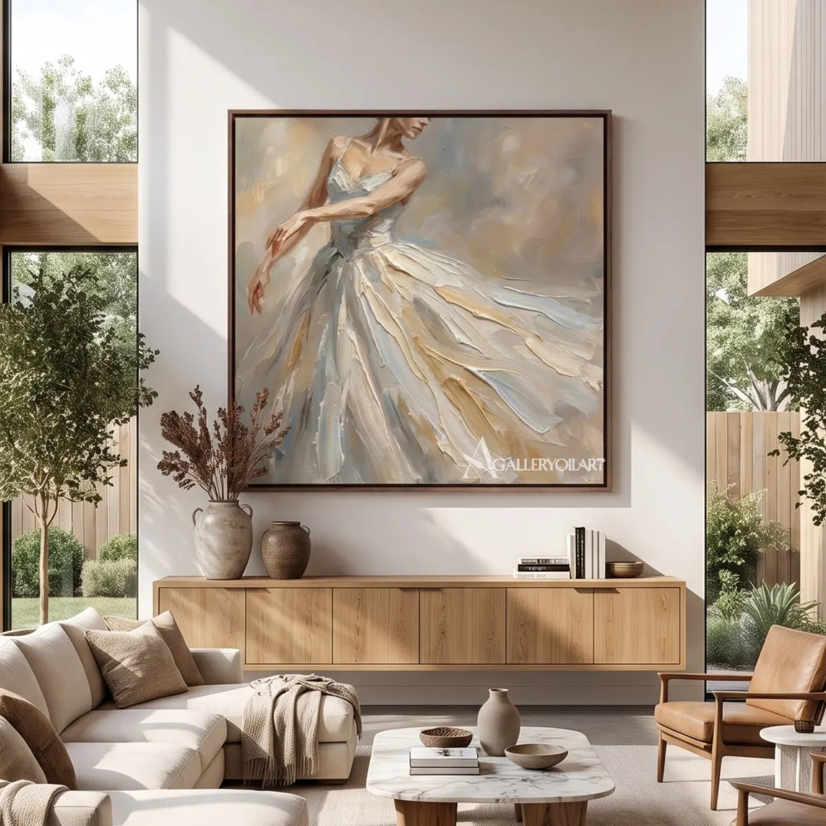 Painterly-dancer-portrait-in-cream-and-gray-tones-in-a-sunlit-living-room