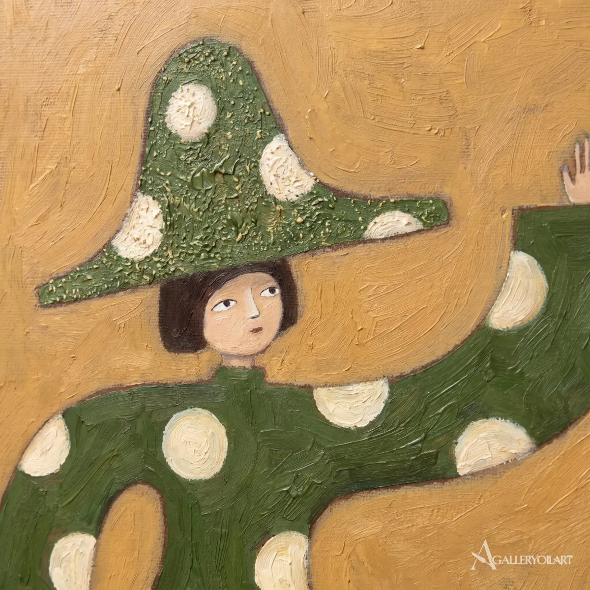 close-up-of-raised-paint-on-a-dotted-hat-in-folk-art-style-with-green-and-ochre-tones