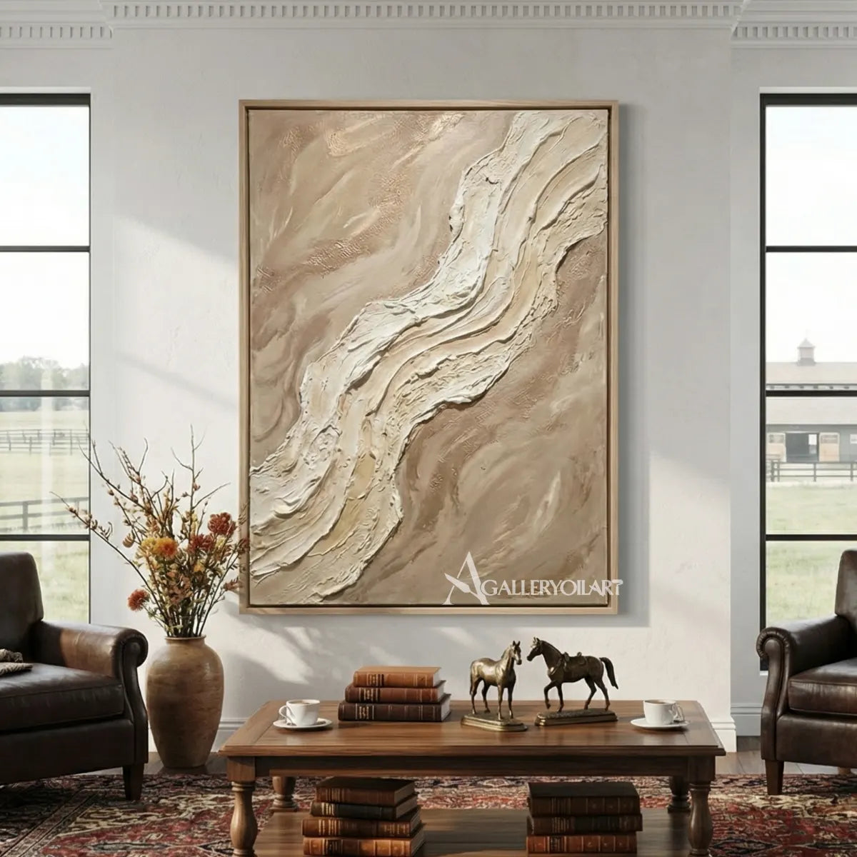 Drifting-pale-veil-textured-3D-beige-wall-art-in-a-classic-living-room