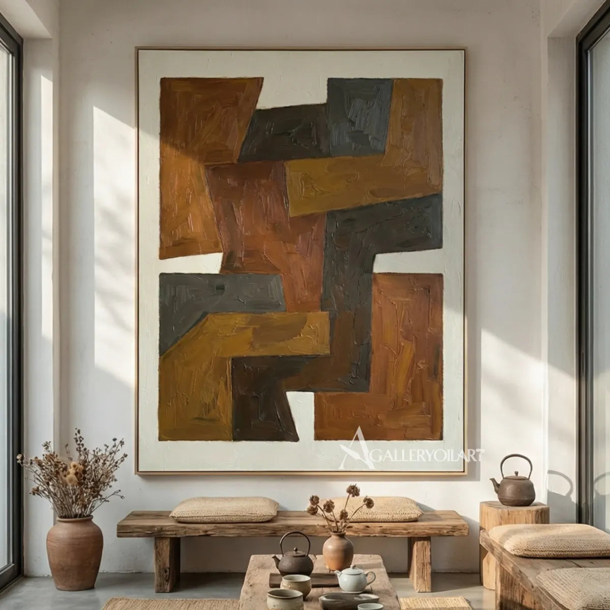 abstract-art-layered-brown-and-charcoal-shapes-in-a-neutral-lounge